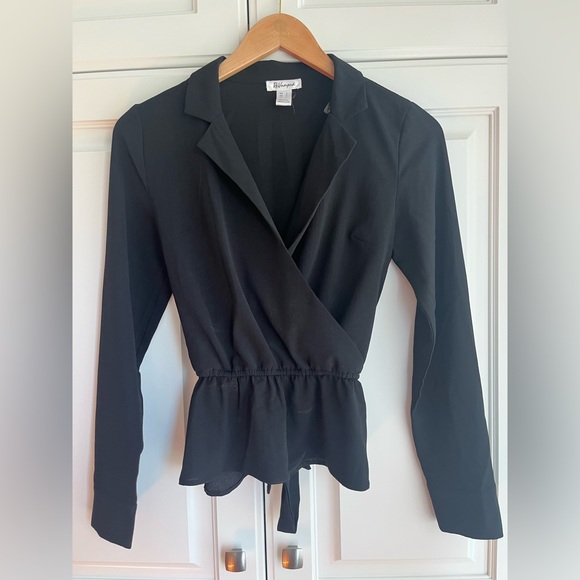 Black Tie Peplum Blouse Dress Shirt - Picture 1 of 3